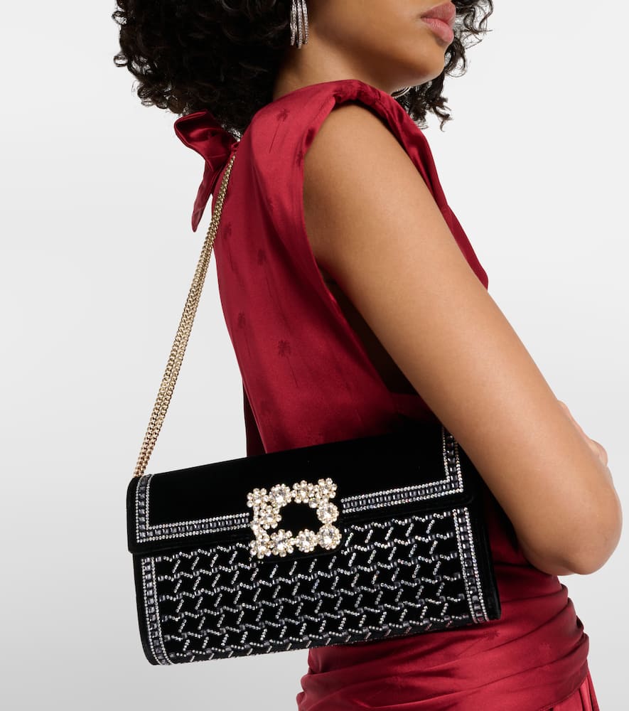 Roger Vivier Flower Strass embellished velvet clutch