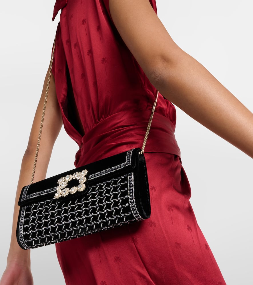Roger Vivier Flower Strass embellished velvet clutch