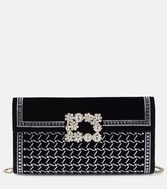 Roger Vivier Flower Strass embellished velvet clutch. Shop Roger Vivier Shoulder Bags for women now.