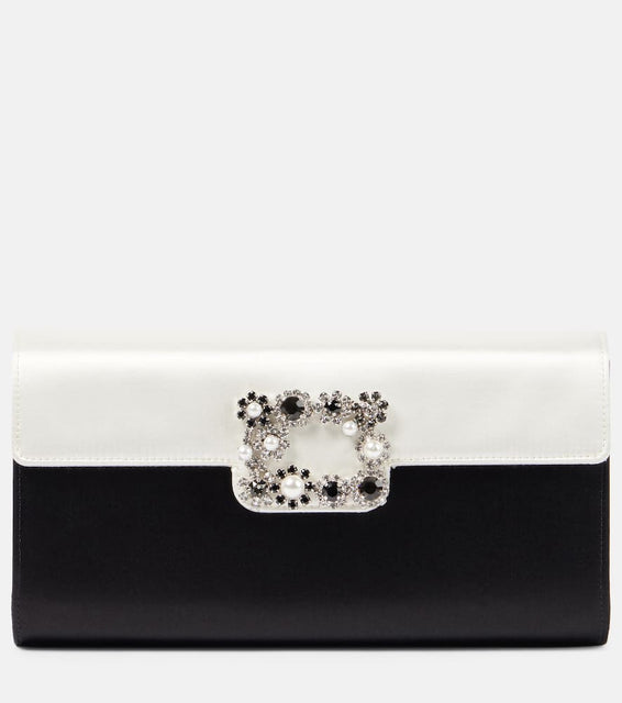 Roger Vivier Flower Strass satin clutch. Shop Roger Vivier Clutches for women now.