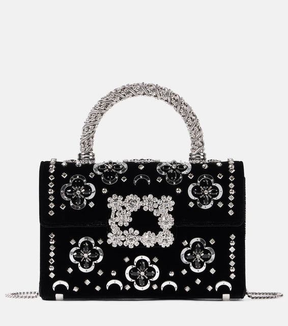 Roger Vivier Jewel Efflorescence embellished velvet tote bag. Shop Roger Vivier Top-Handle Bags for women now.