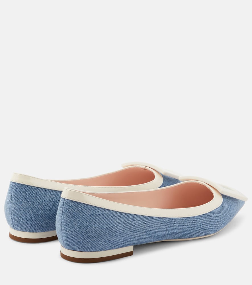 Roger Vivier Leather-trimmed denim ballet flats