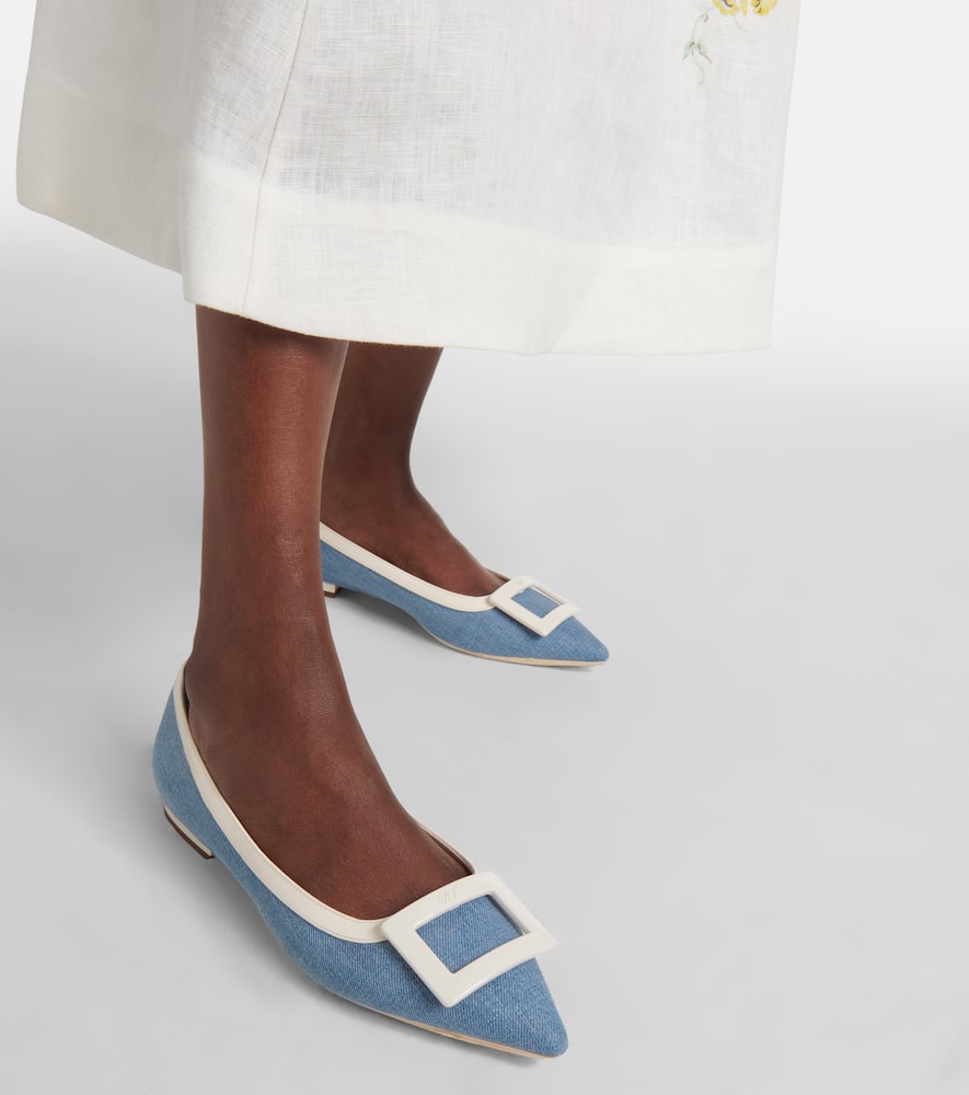 Roger Vivier Leather-trimmed denim ballet flats