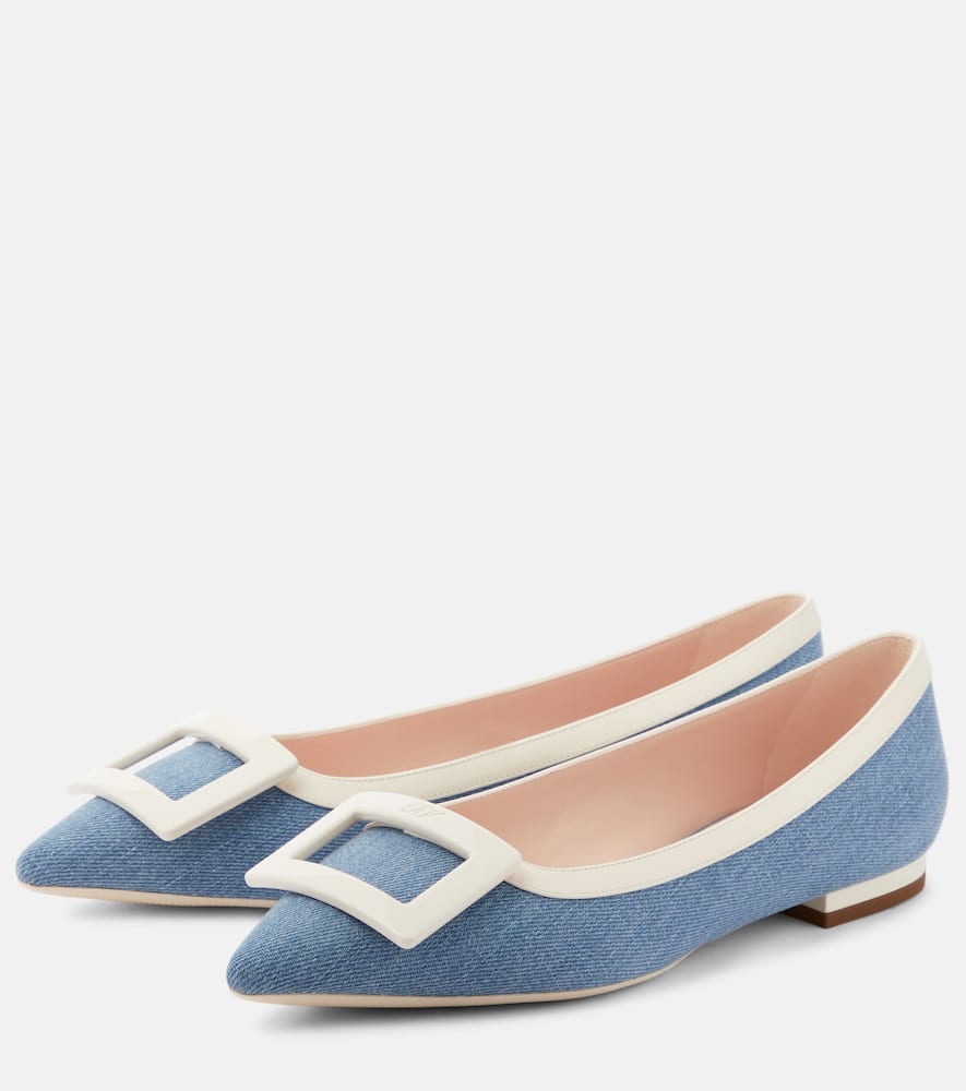 Roger Vivier Leather-trimmed denim ballet flats