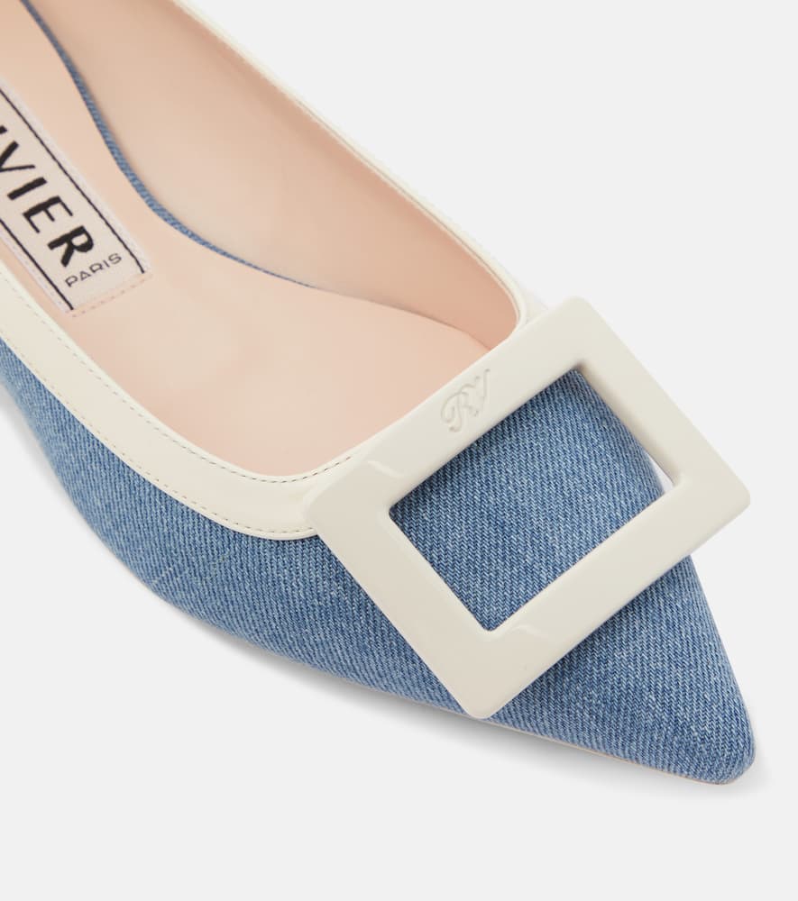 Roger Vivier Leather-trimmed denim ballet flats