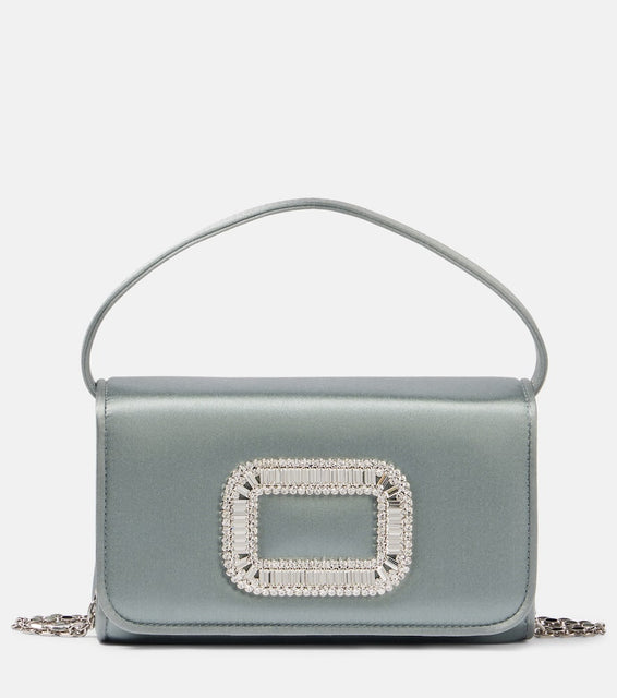 Roger Vivier Pilgrim Micro satin clutch. Shop Roger Vivier Top-Handle Bags for women now.