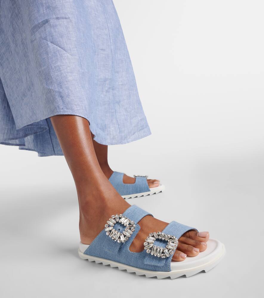 Roger Vivier Slidy Viv' embellished denim sandals