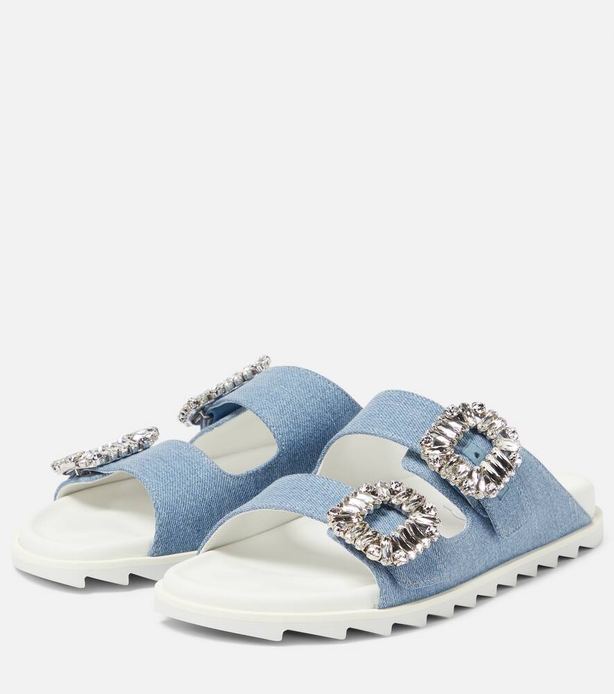 Roger Vivier Slidy Viv' embellished denim sandals