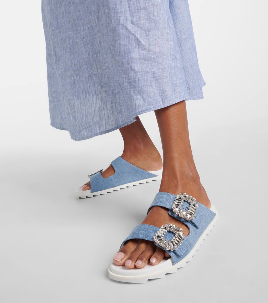Roger Vivier Slidy Viv' embellished denim sandals