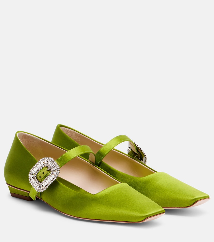 Green Roger Vivier Belle Vivier 25 satin Mary Jane flats - Ballerina Flats