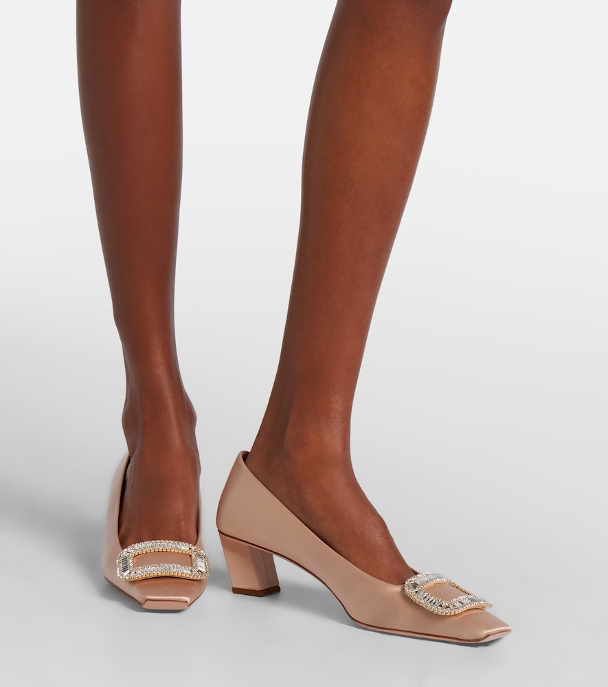 Roger Vivier Belle Vivier 45 embellished satin pumps (Beige) - Mid Heel Pumps