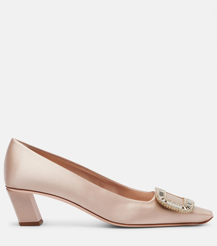 Roger Vivier Belle Vivier 45 embellished satin pumps (Beige) - Mid Heel Pumps