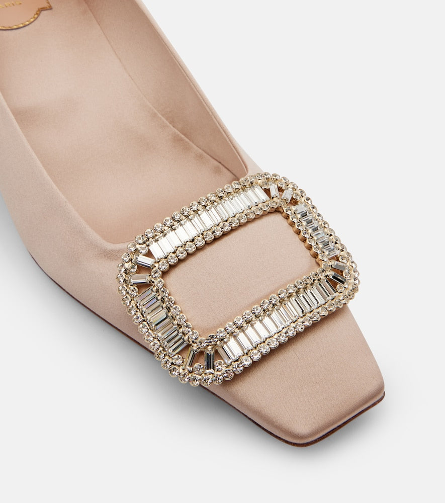Roger Vivier Belle Vivier 45 embellished satin pumps (Beige) - Mid Heel Pumps