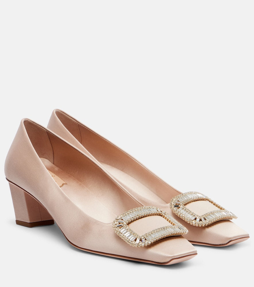 Roger Vivier Belle Vivier 45 embellished satin pumps (Beige) - Mid Heel Pumps