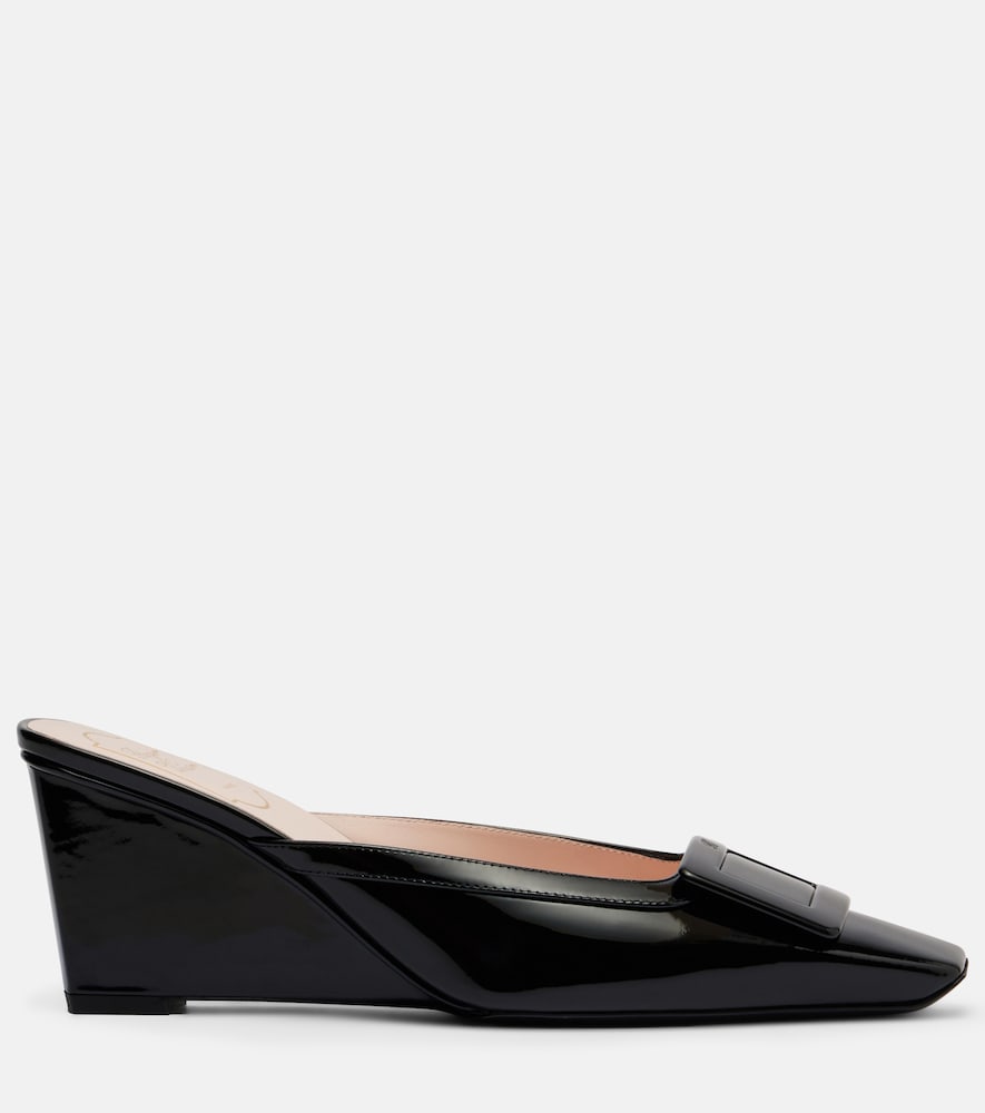 Roger Vivier Belle Vivier 60 leather wedge mules in Black - Mid Heel Pumps