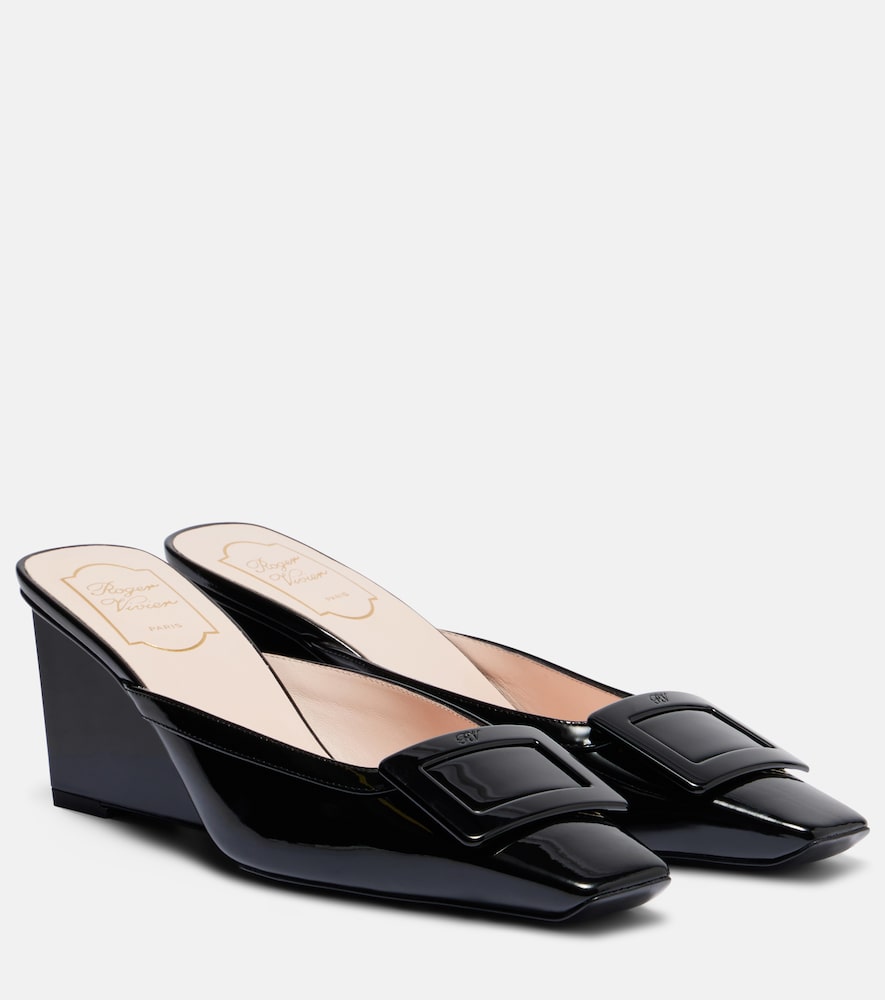 Roger Vivier Belle Vivier 60 leather wedge mules in Black - Mid Heel Pumps
