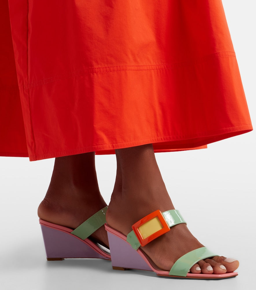 Multicoloured Roger Vivier Belle Vivier 60 patent leather wedge mules - Heeled Sandals