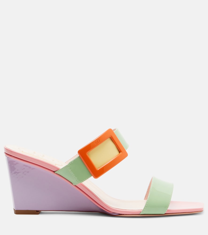 Multicoloured Roger Vivier Belle Vivier 60 patent leather wedge mules - Heeled Sandals