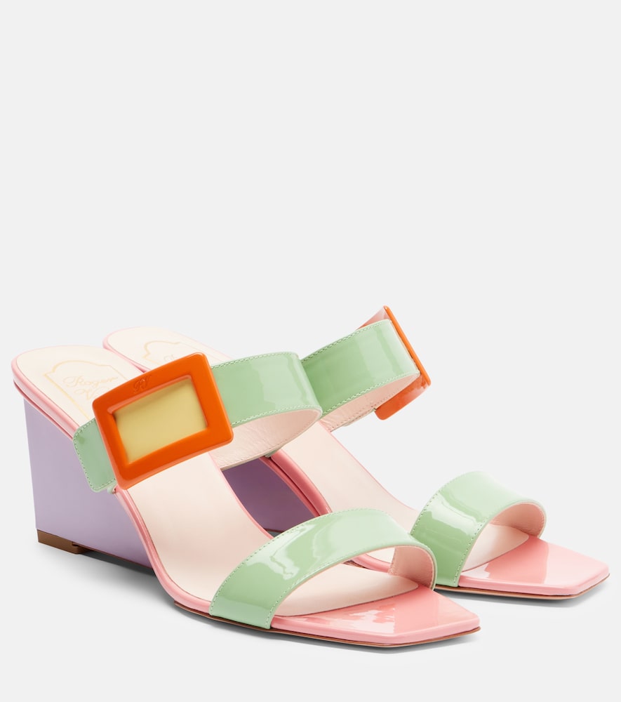 Multicoloured Roger Vivier Belle Vivier 60 patent leather wedge mules - Heeled Sandals