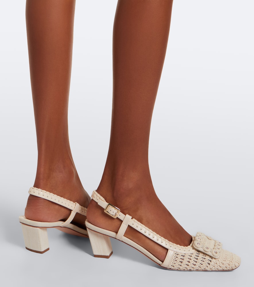 Roger Vivier Belle Vivier crochet and leather slingback pumps (White) - Mid Heel Pumps