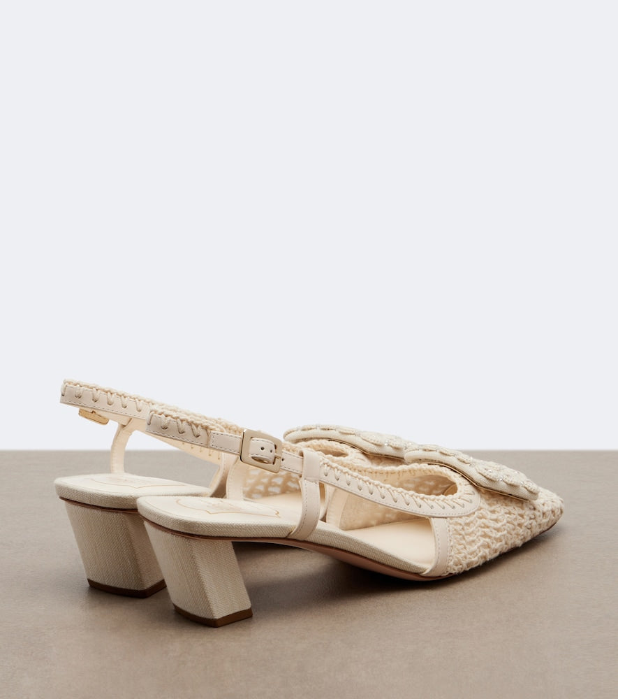 Roger Vivier Belle Vivier crochet and leather slingback pumps (White) - Mid Heel Pumps