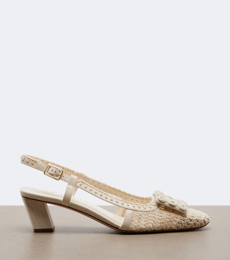 Roger Vivier Belle Vivier crochet and leather slingback pumps (White) - Mid Heel Pumps