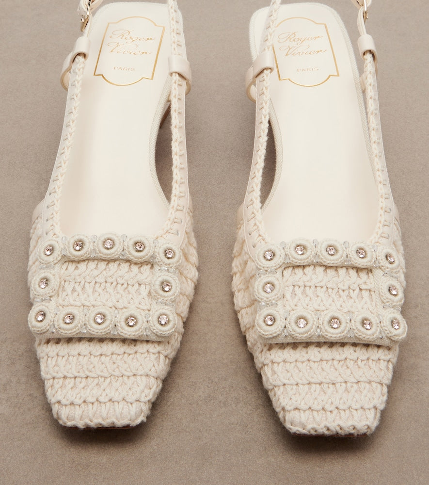 Roger Vivier Belle Vivier crochet and leather slingback pumps (White) - Mid Heel Pumps