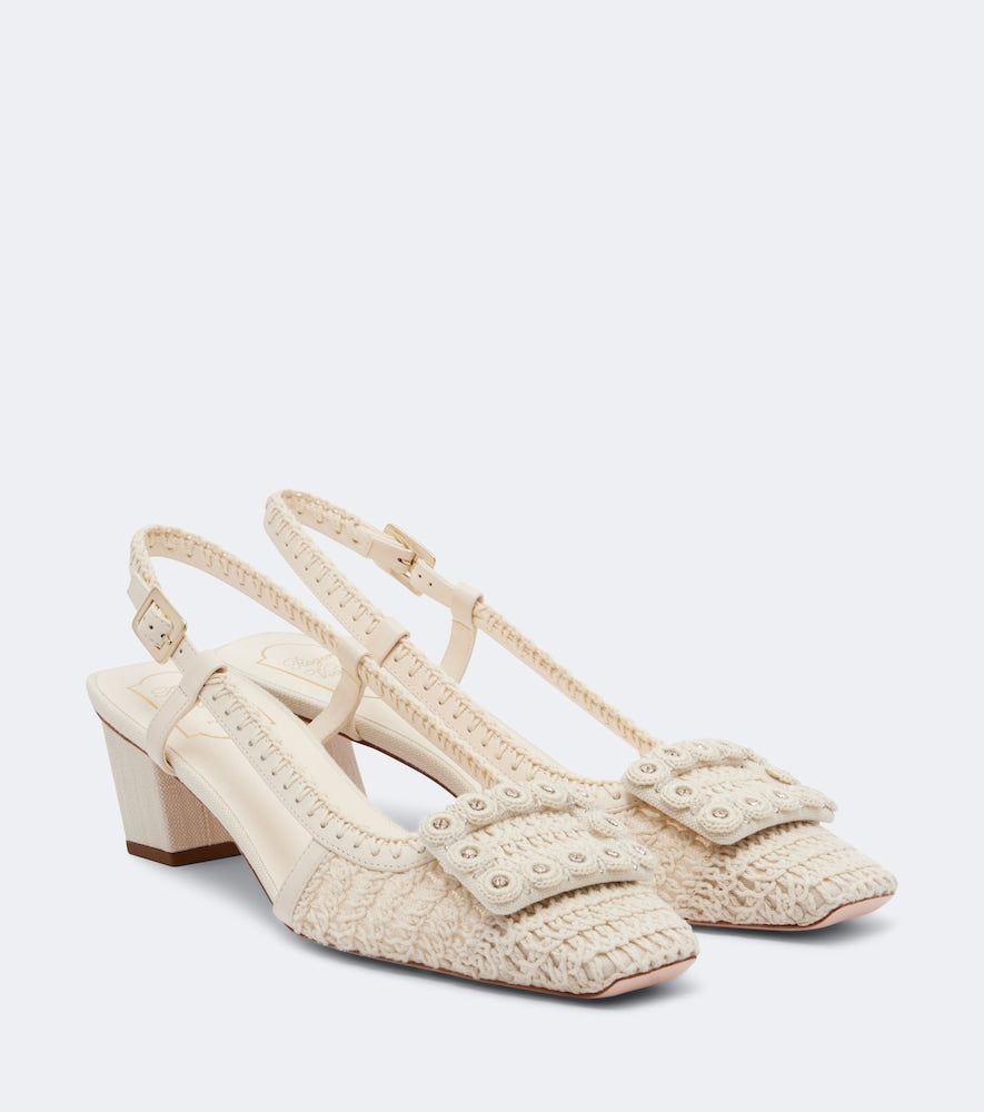 Roger Vivier Belle Vivier crochet and leather slingback pumps (White) - Mid Heel Pumps