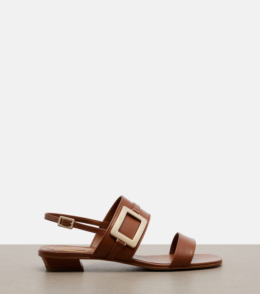 Roger Vivier Belle Vivier leather slingback sandals in Brown - Flat Sandals