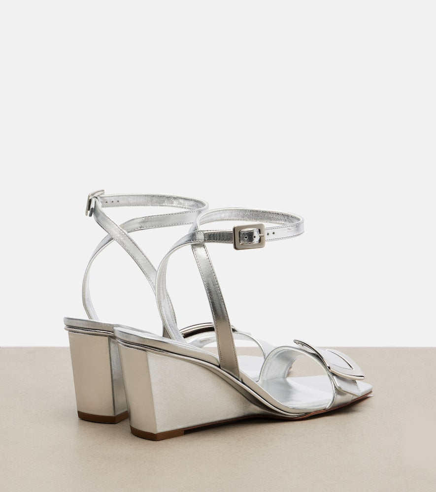 Roger Vivier Belle Vivier metallic leather sandals - Silver Heeled Sandals