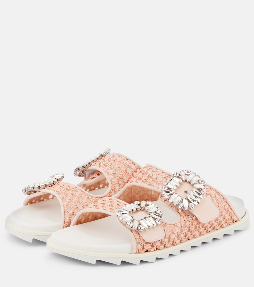 Roger Vivier Slidy Viv crystal-embellished sandals in Pink - Flat Sandals