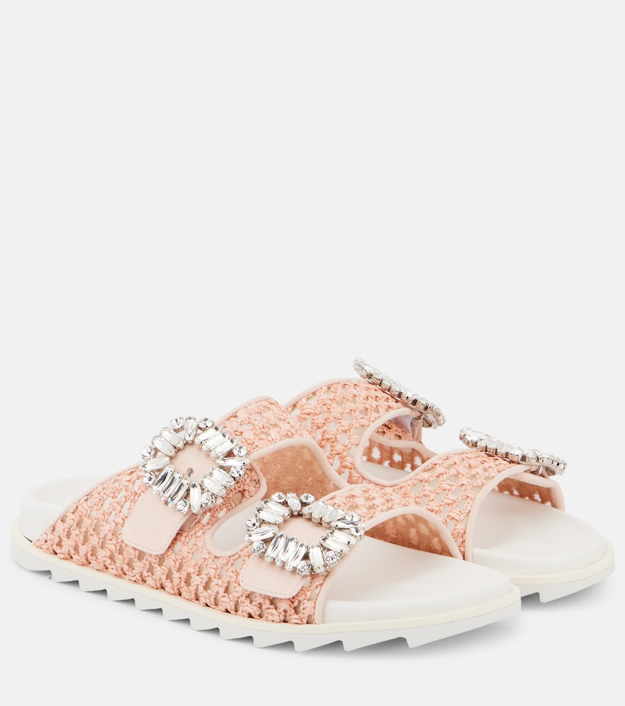 Roger Vivier Slidy Viv crystal-embellished sandals in Pink - Flat Sandals