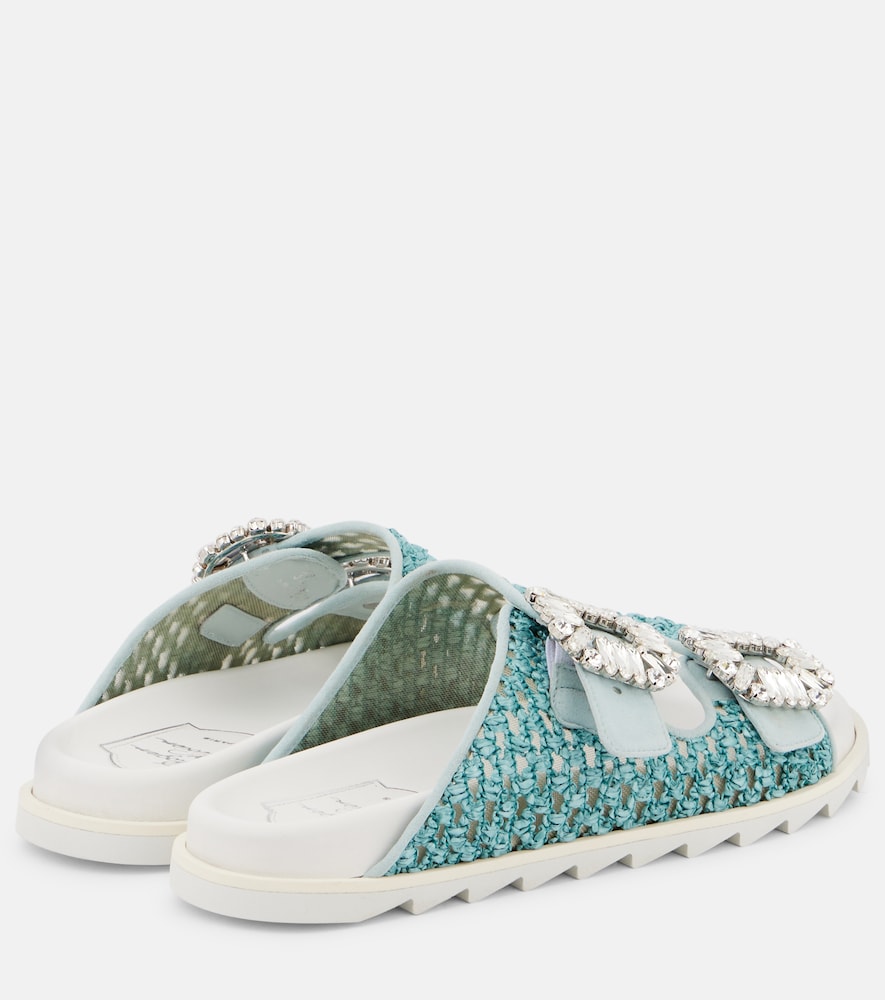 Roger Vivier Slidy Viv' crystal-embellished sandals (Turquoise) - Flat Sandals