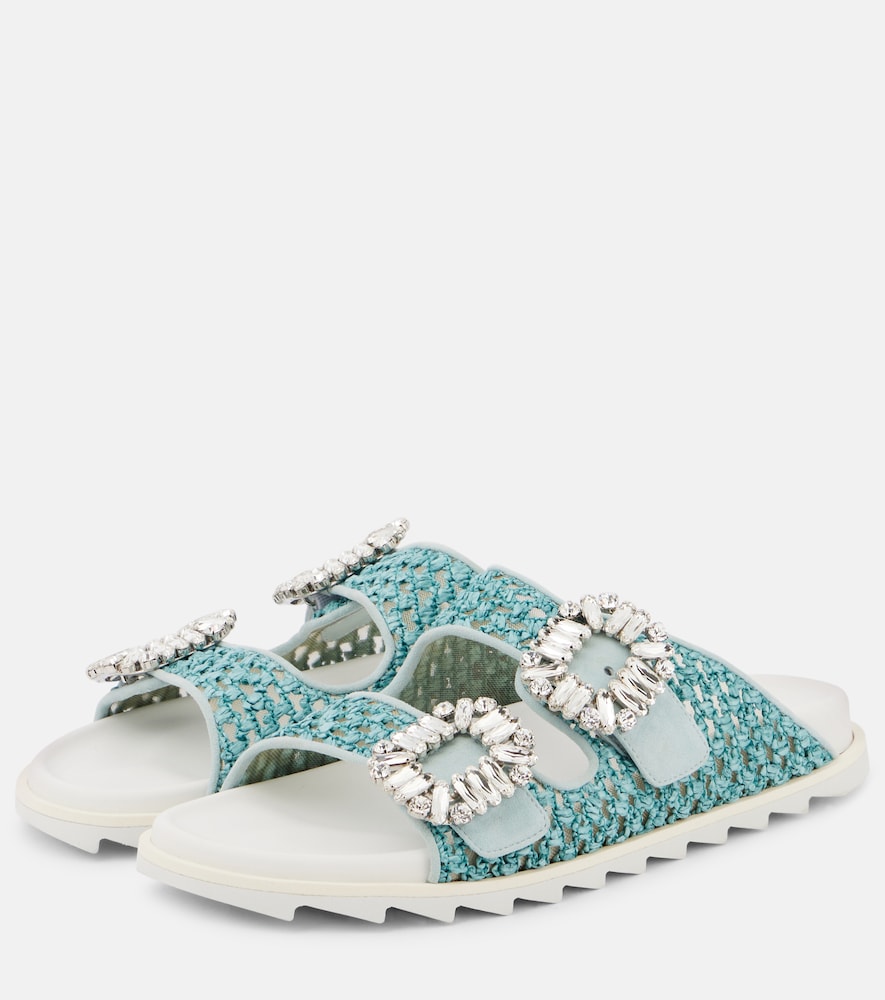 Roger Vivier Slidy Viv' crystal-embellished sandals (Turquoise) - Flat Sandals