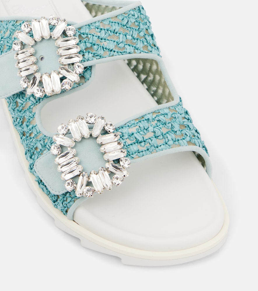 Roger Vivier Slidy Viv' crystal-embellished sandals (Turquoise) - Flat Sandals