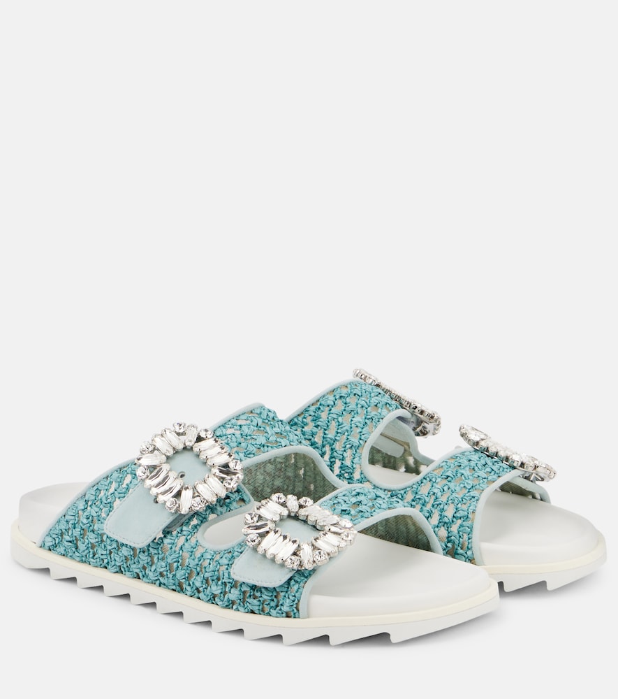 Roger Vivier Slidy Viv' crystal-embellished sandals (Turquoise) - Flat Sandals