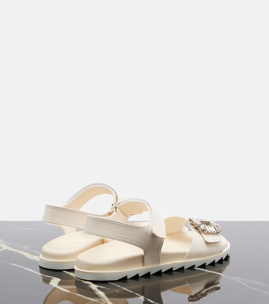 Roger Vivier Slidy Viv' embellished leather sandals - White Flat Sandals