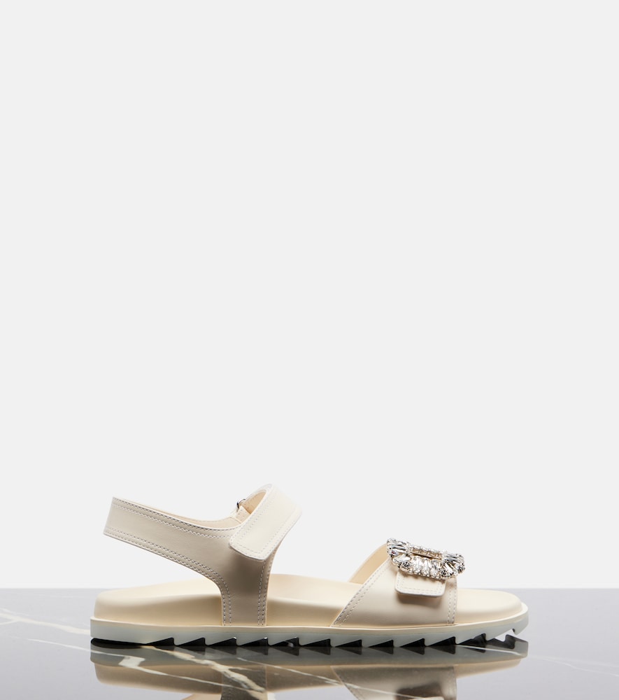 Roger Vivier Slidy Viv' embellished leather sandals - White Flat Sandals
