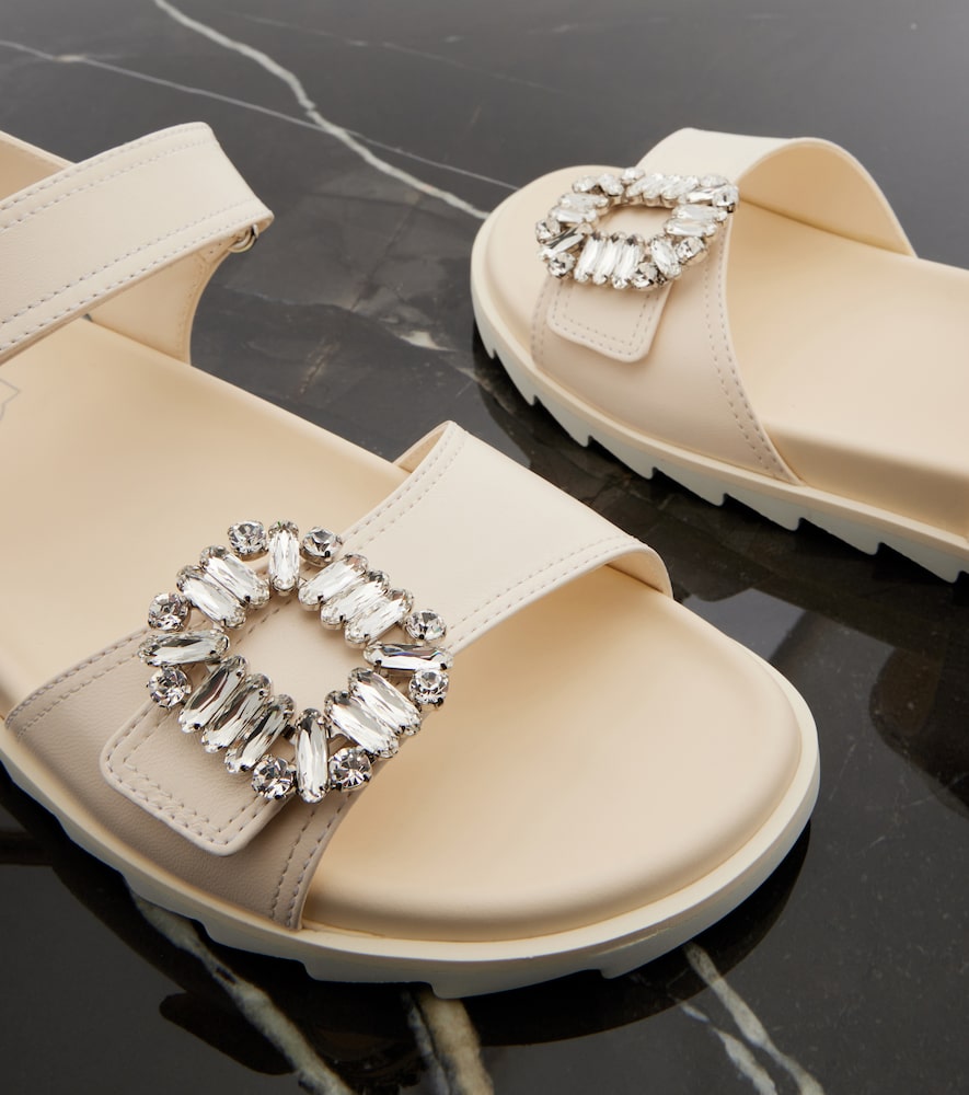 Roger Vivier Slidy Viv' embellished leather sandals - White Flat Sandals