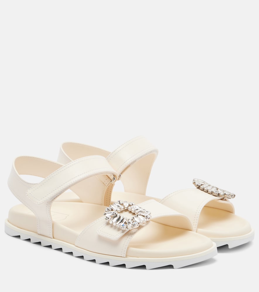 Roger Vivier Slidy Viv' embellished leather sandals - White Flat Sandals
