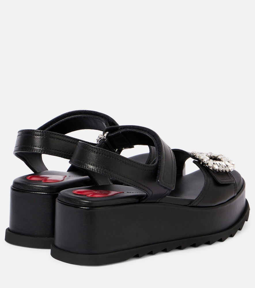 Roger Vivier Slidy Viv' embellished leather wedge sandals in Black - Heeled Sandals