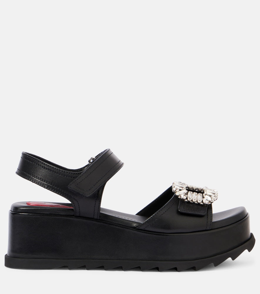 Roger Vivier Slidy Viv' embellished leather wedge sandals in Black - Heeled Sandals
