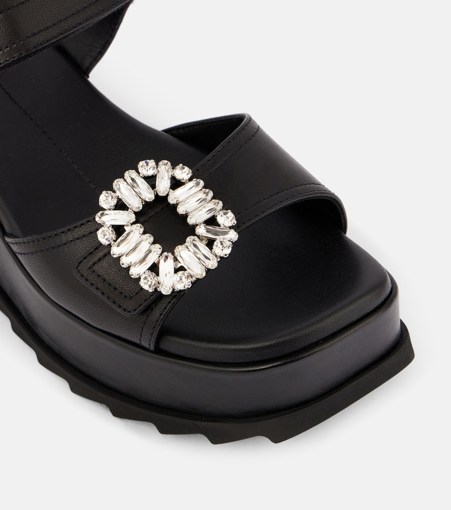 Roger Vivier Slidy Viv' embellished leather wedge sandals in Black - Heeled Sandals