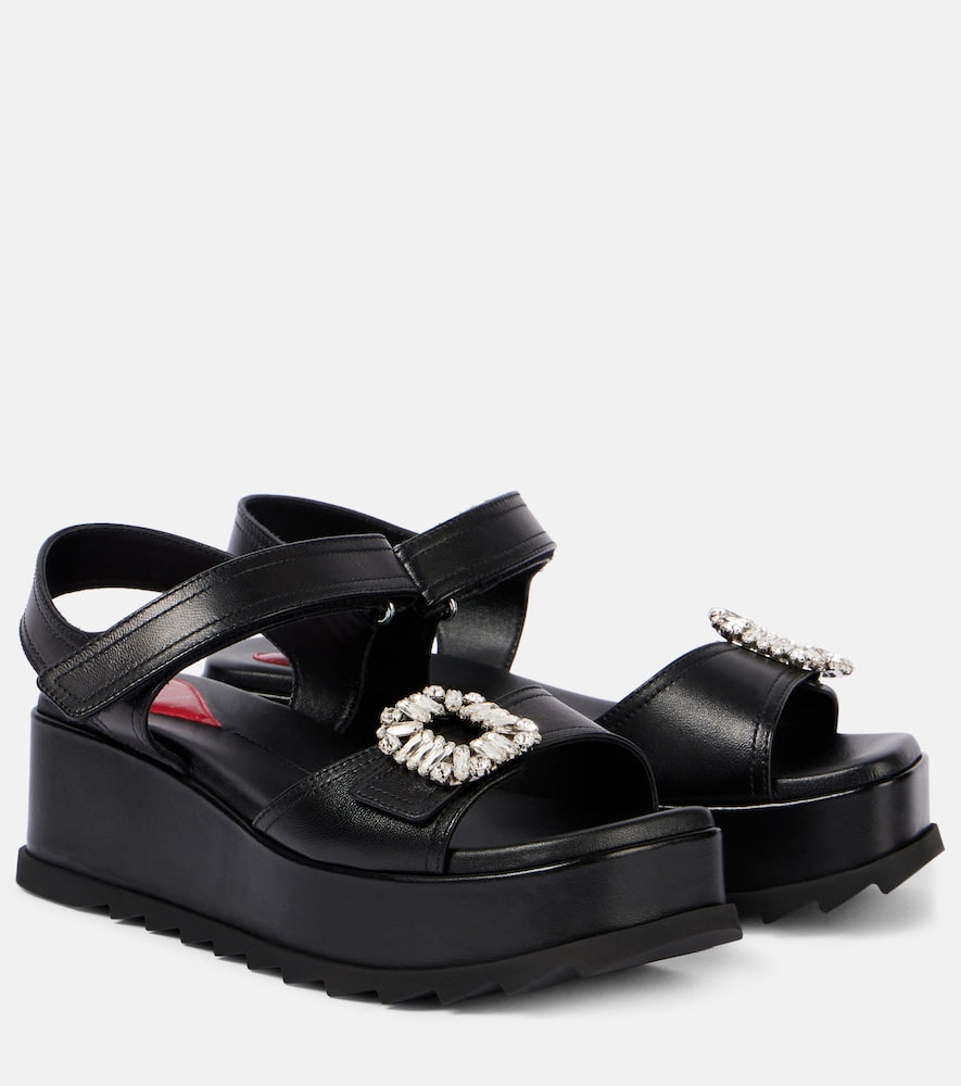 Roger Vivier Slidy Viv' embellished leather wedge sandals in Black - Heeled Sandals
