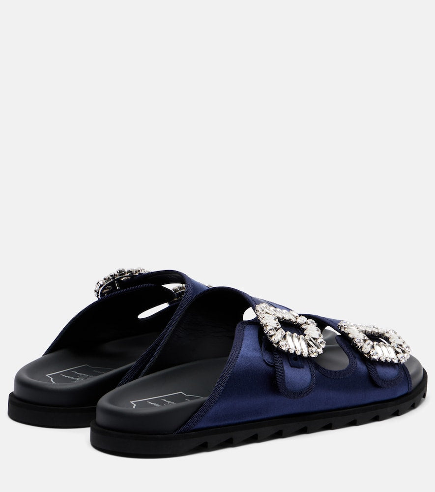 Roger Vivier Slidy Viv' satin sandals in Blue - Flat Sandals