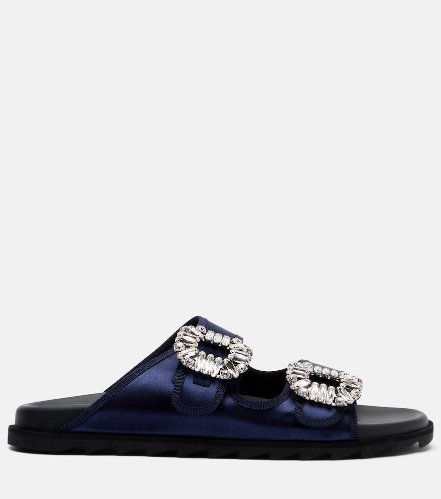 Roger Vivier Slidy Viv' satin sandals in Blue - Flat Sandals