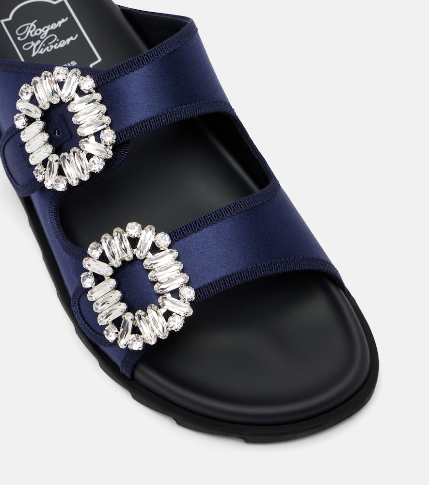 Roger Vivier Slidy Viv' satin sandals in Blue - Flat Sandals