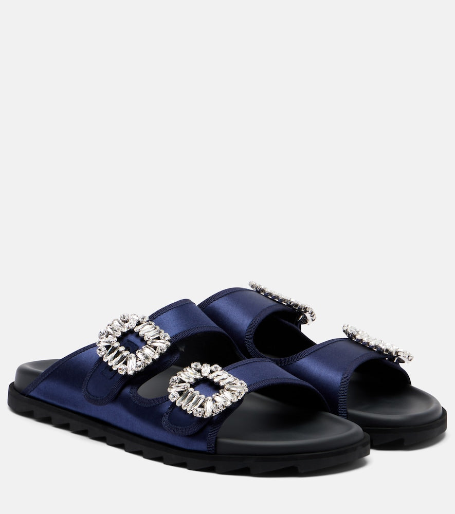 Roger Vivier Slidy Viv' satin sandals in Blue - Flat Sandals