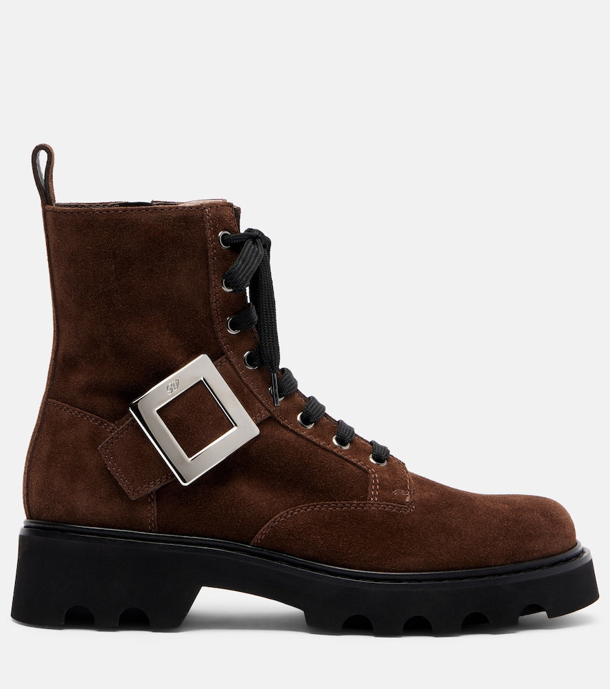 Roger Vivier Suede lace-up ankle boots - Brown Flat Boots