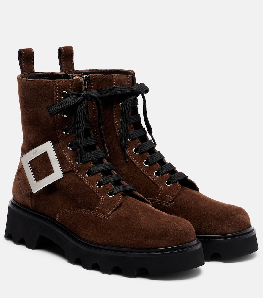 Roger Vivier Suede lace-up ankle boots - Brown Flat Boots